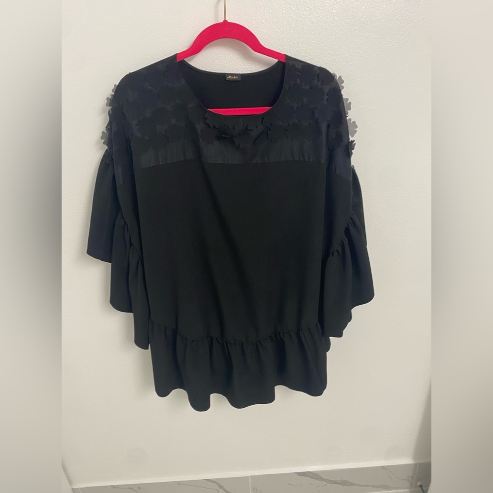 Top shop Minkie Boutique Black Ruffle Appliqué Top